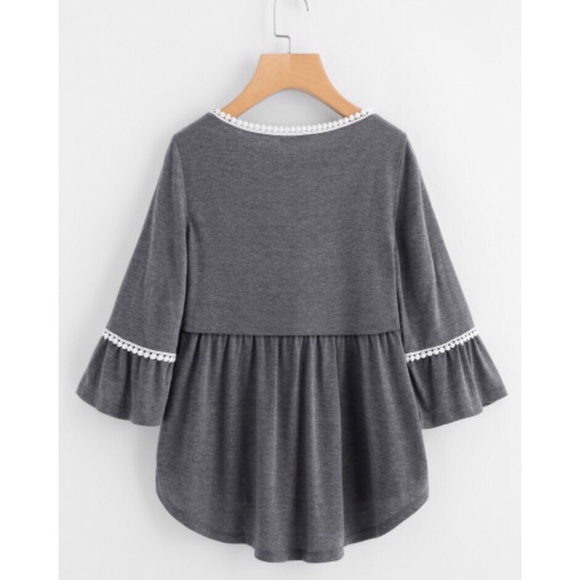 Dot Crochet Trim Curved Hem Top - Picture 3 of 5